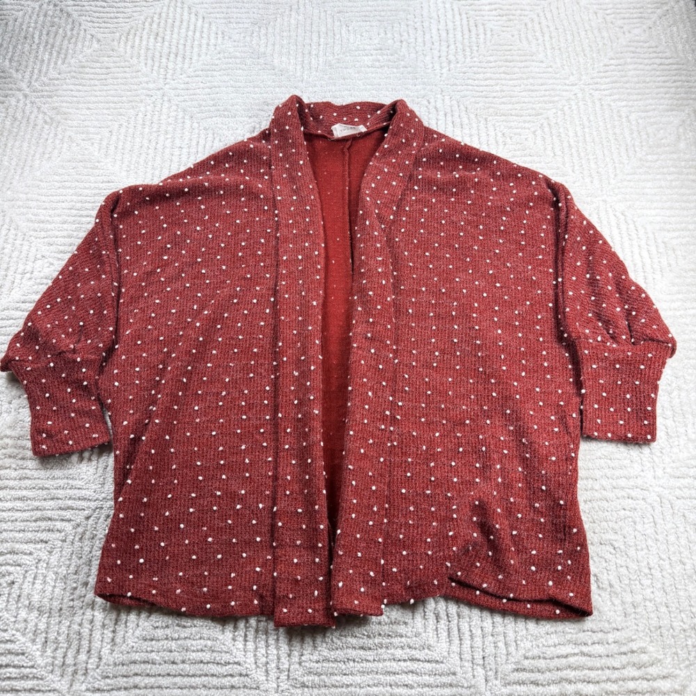 Andree by Unit Cardigan Women's Large Rust Polka Dot Popcorn Knit Batwing Boho